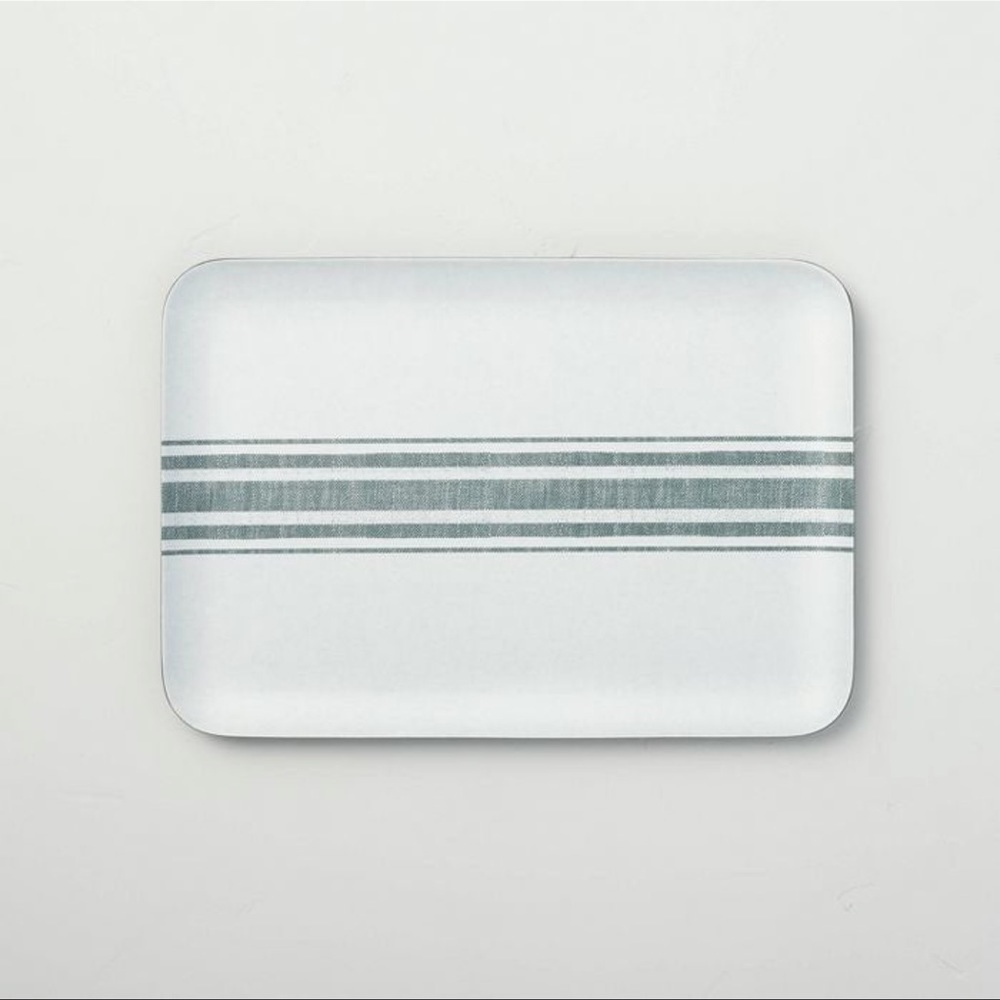 Variegated Center Stripes Melamine Serve Tray Light Gray/Green - Picture 2 of 3